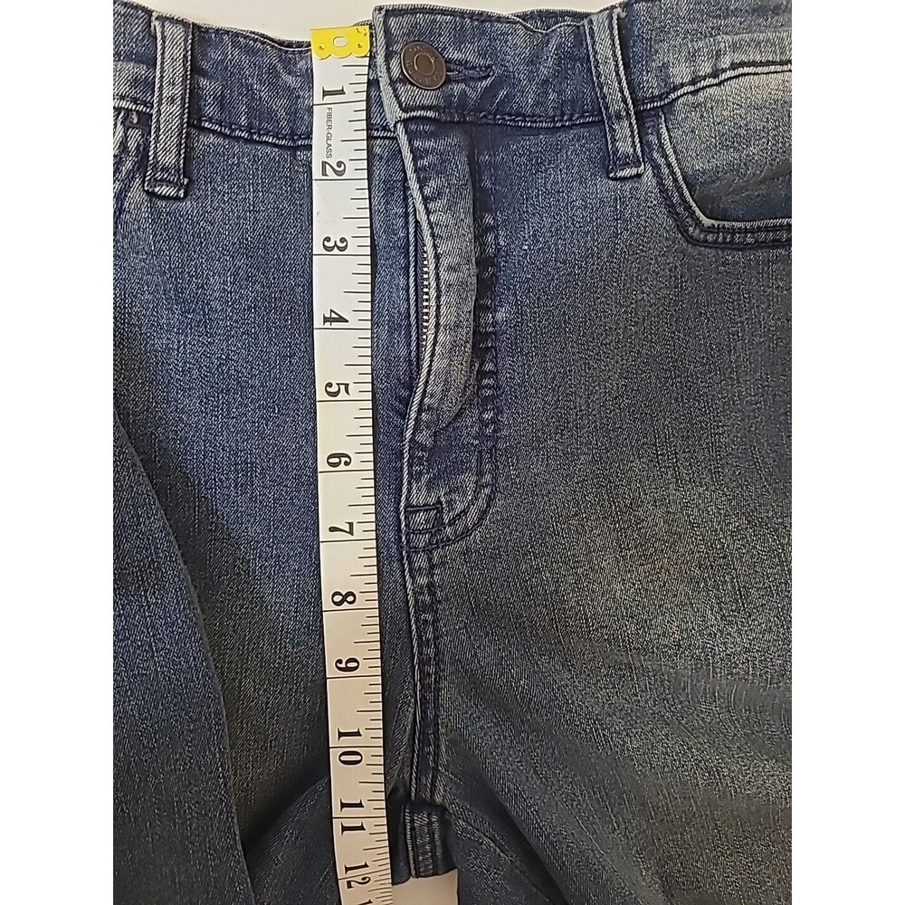 Womens High Rise Crop Jeans Straight Medium Dark Wash Distressed Raw Hem Size 12 - Picture 6 of 12